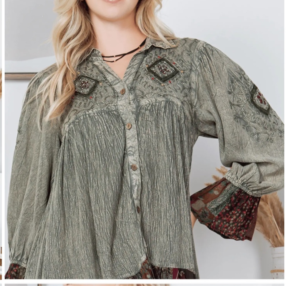 Young Threads Bohemian Style Button Down Shirt - Picture 2 of 8